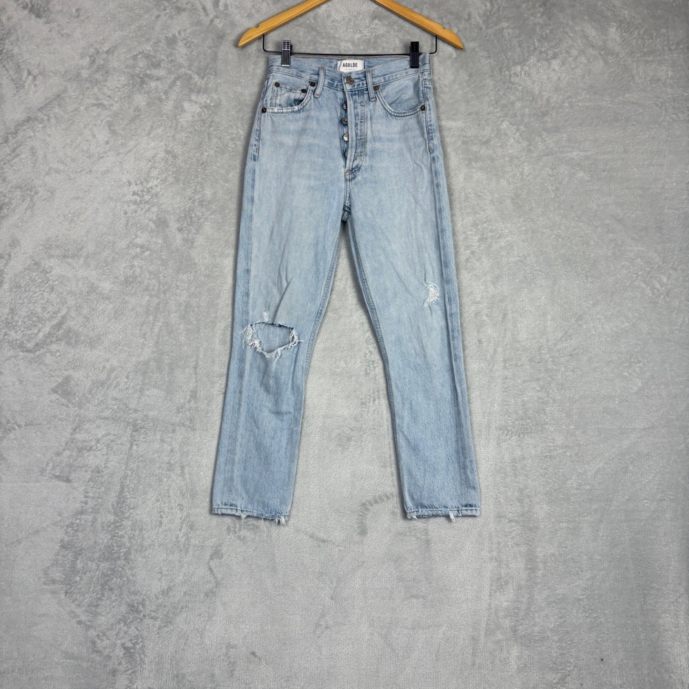 AGOLDE Riley High Rise Straight Crop Distressed Jeans Light Wash Sz 23